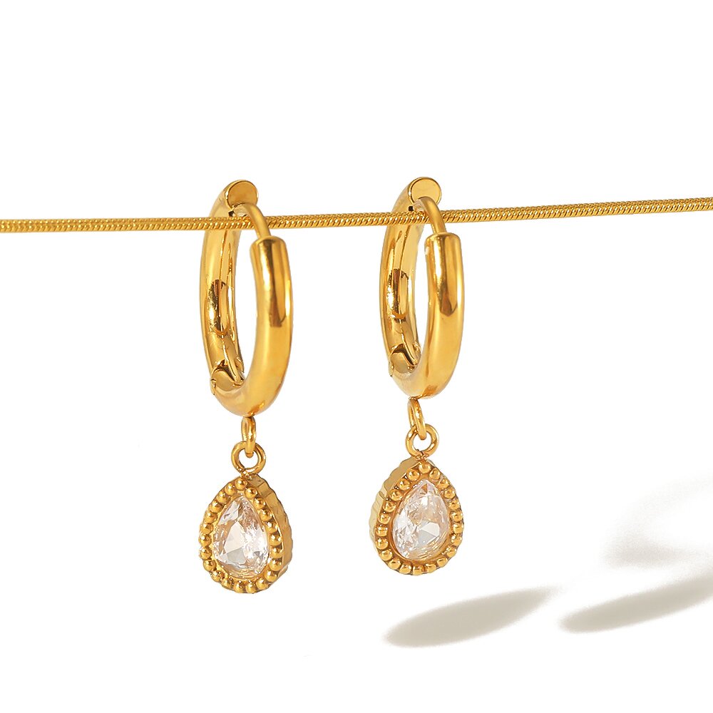 1 paire de boucles d'oreilles géométriques classiques en acier inoxydable plaqué or 18 carats avec strass pour femmes h5 